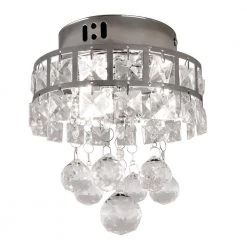 Wholesale ✨ Promo 👏 3-Light Chrome/Warm White Mini Chandelier Flush Mount Ceiling Light with Crystal Raindrop Hangings by LamQee 🛒 ❤️