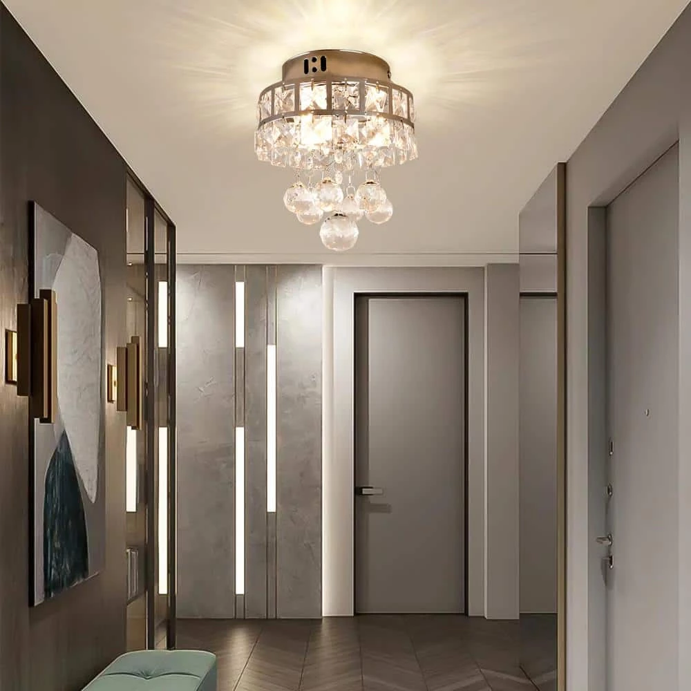 Wholesale โจ Promo ๐ 3-Light Chrome/Warm White Mini Chandelier Flush Mount Ceiling Light with Crystal Raindrop Hangings by LamQee ๐ โค๏ธ - Image 3