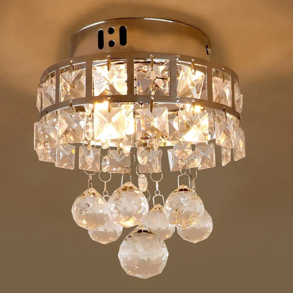 Wholesale โจ Promo ๐ 3-Light Chrome/Warm White Mini Chandelier Flush Mount Ceiling Light with Crystal Raindrop Hangings by LamQee ๐ โค๏ธ - Image 2