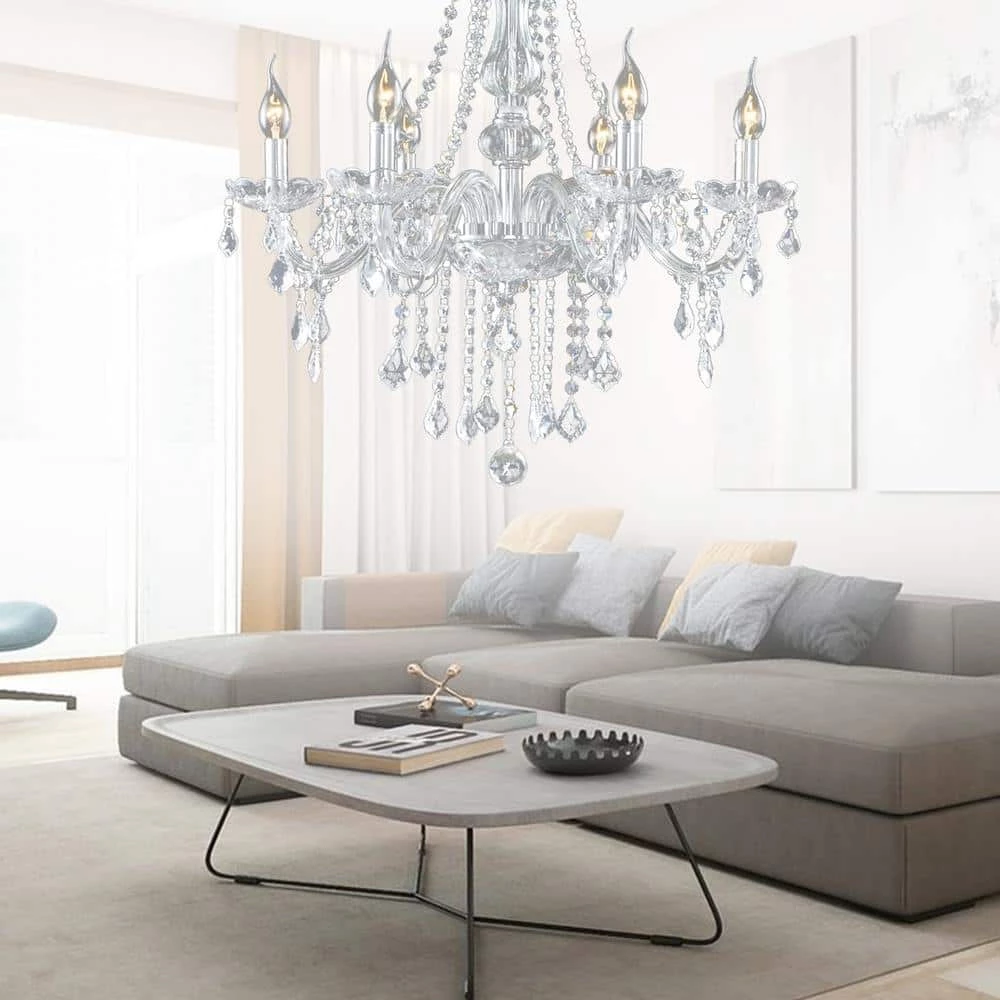 Hot Sale ⭐ Promo ⭐ 33 in. H x 22 in. W 6-Light Clear Pendant-Lighting Fixture Chandelier with K9 Crystal Dangles by LamQee ✔️ ❤️ - Image 11