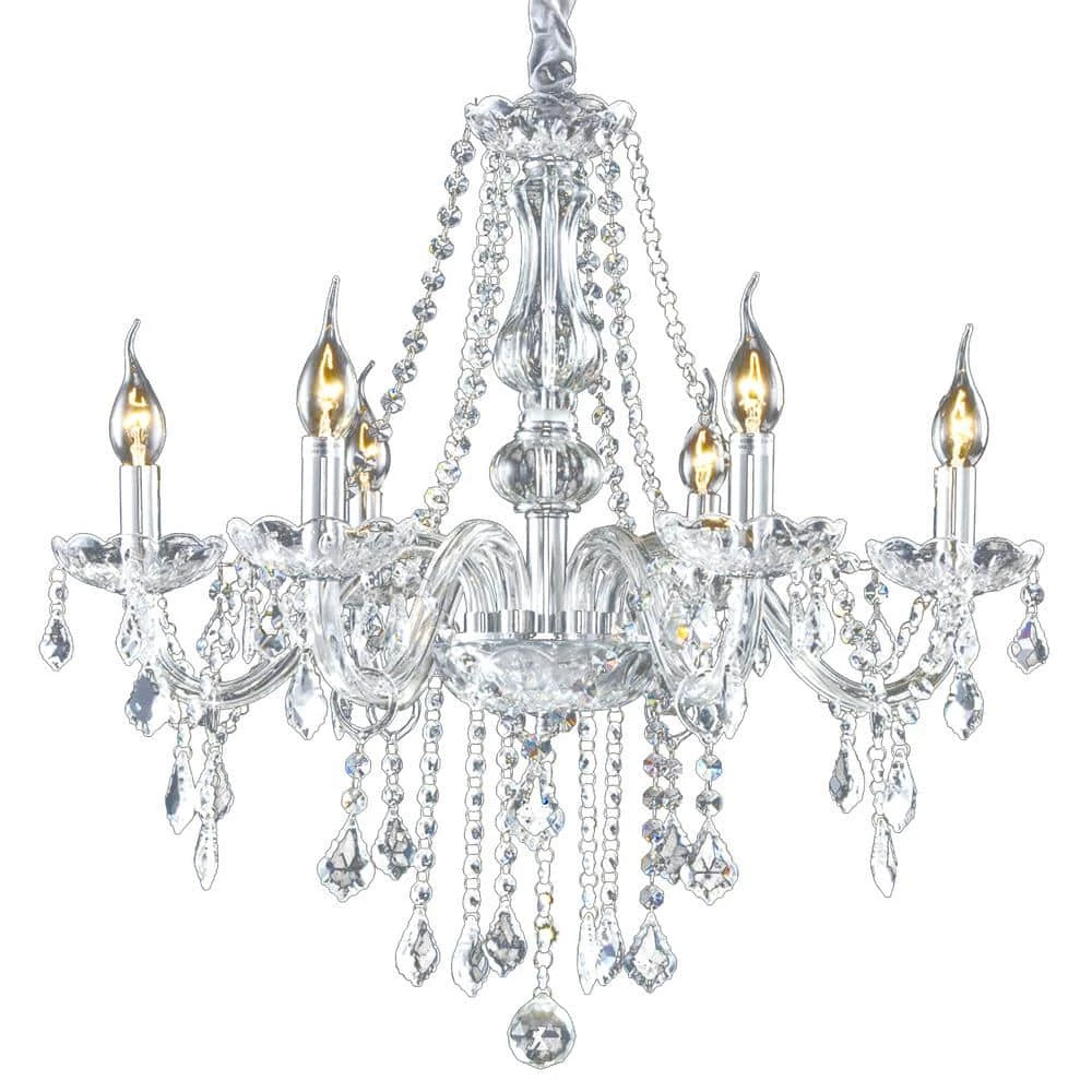 Hot Sale ⭐ Promo ⭐ 33 in. H x 22 in. W 6-Light Clear Pendant-Lighting Fixture Chandelier with K9 Crystal Dangles by LamQee ✔️ ❤️