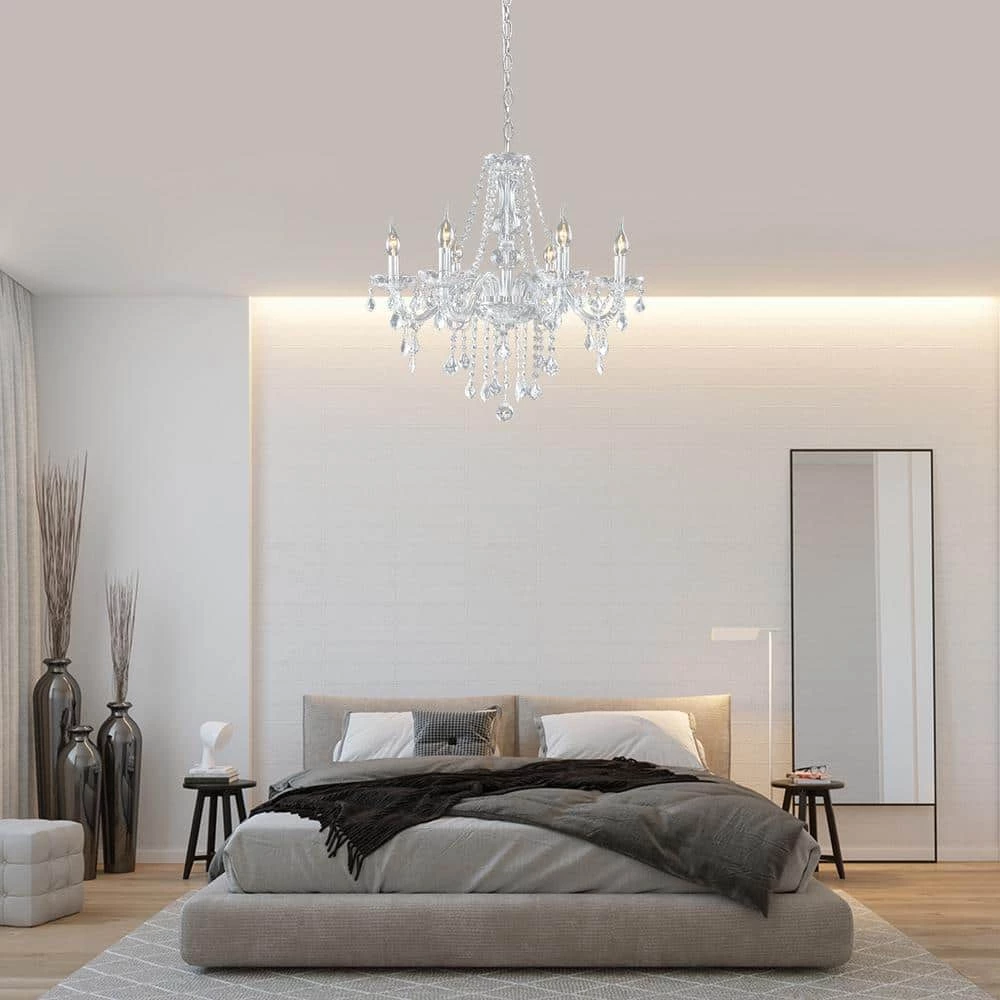Hot Sale ⭐ Promo ⭐ 33 in. H x 22 in. W 6-Light Clear Pendant-Lighting Fixture Chandelier with K9 Crystal Dangles by LamQee ✔️ ❤️ - Image 9
