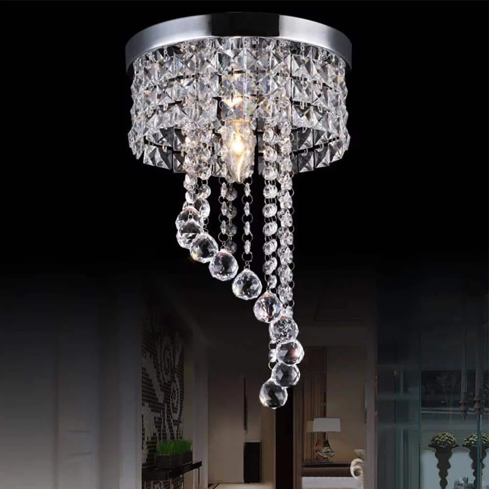 Best Pirce ๐ Hot Sale ๐ฅฐ 7.9 in.D. x 13.4 in. H. 1-Light Clear Crystal Modern Flush Mount LED Raindrop Chandelier by LamQee ๐ ๐ - Image 2
