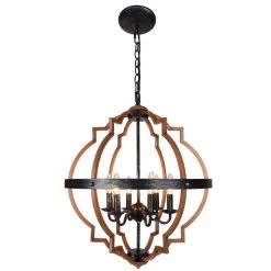Discount โจ Top 10 โจ Feld Farmhouse 6-Light Dark Brown Lantern Globe Orb Candlestick Chandelier with Antique Woodgrain Iron Accents by RRTYO ๐ ๐งจ
