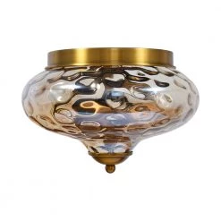 Brand new 🎉 Outlet ❤️ Avah 10.2 in. 2-Lights Gold Amber Flush Mount with Amber Class Shade by RRTYO 🌟 🔥