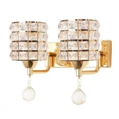Budget โ Best Sale ๐ 2-Light 9 in. Gold Wall Sconce-Light with Crystal Glass Shade by LamQee โจ โค๏ธ