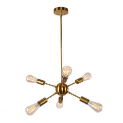 Buy 😉 Best deal 🧨 Gamino 6-Light Gold Sputnik Sphere Linear Pendant Modern Farmhouse Lighting Chandelier by RRTYO ⭐ 🤩