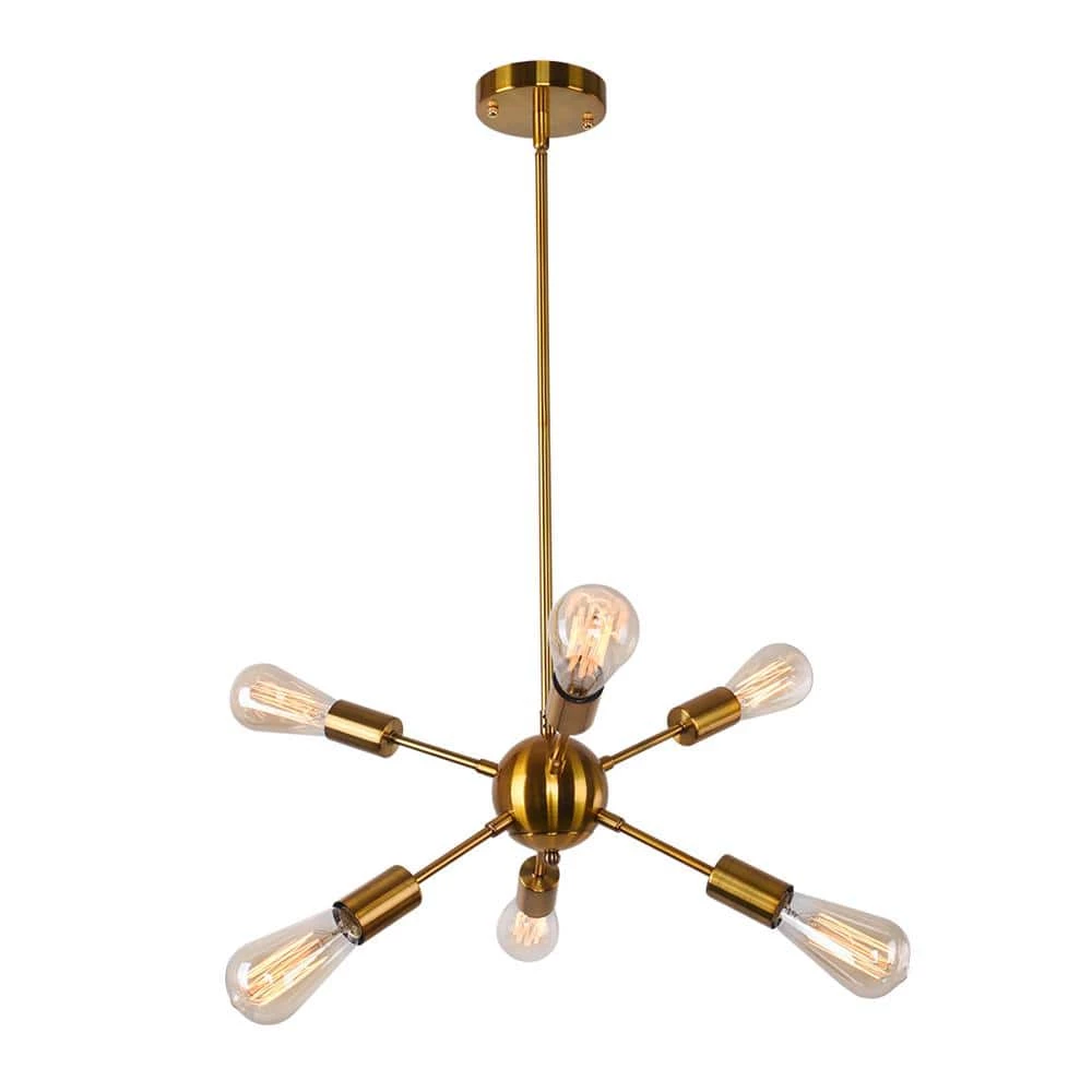 Buy ๐ Best deal ๐งจ Gamino 6-Light Gold Sputnik Sphere Linear Pendant Modern Farmhouse Lighting Chandelier by RRTYO โญ ๐คฉ