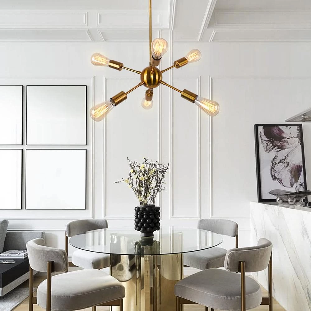 Buy ๐ Best deal ๐งจ Gamino 6-Light Gold Sputnik Sphere Linear Pendant Modern Farmhouse Lighting Chandelier by RRTYO โญ ๐คฉ - Image 6