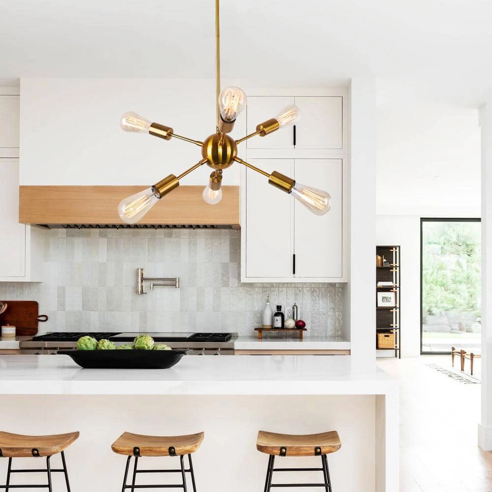 Buy ๐ Best deal ๐งจ Gamino 6-Light Gold Sputnik Sphere Linear Pendant Modern Farmhouse Lighting Chandelier by RRTYO โญ ๐คฉ - Image 4