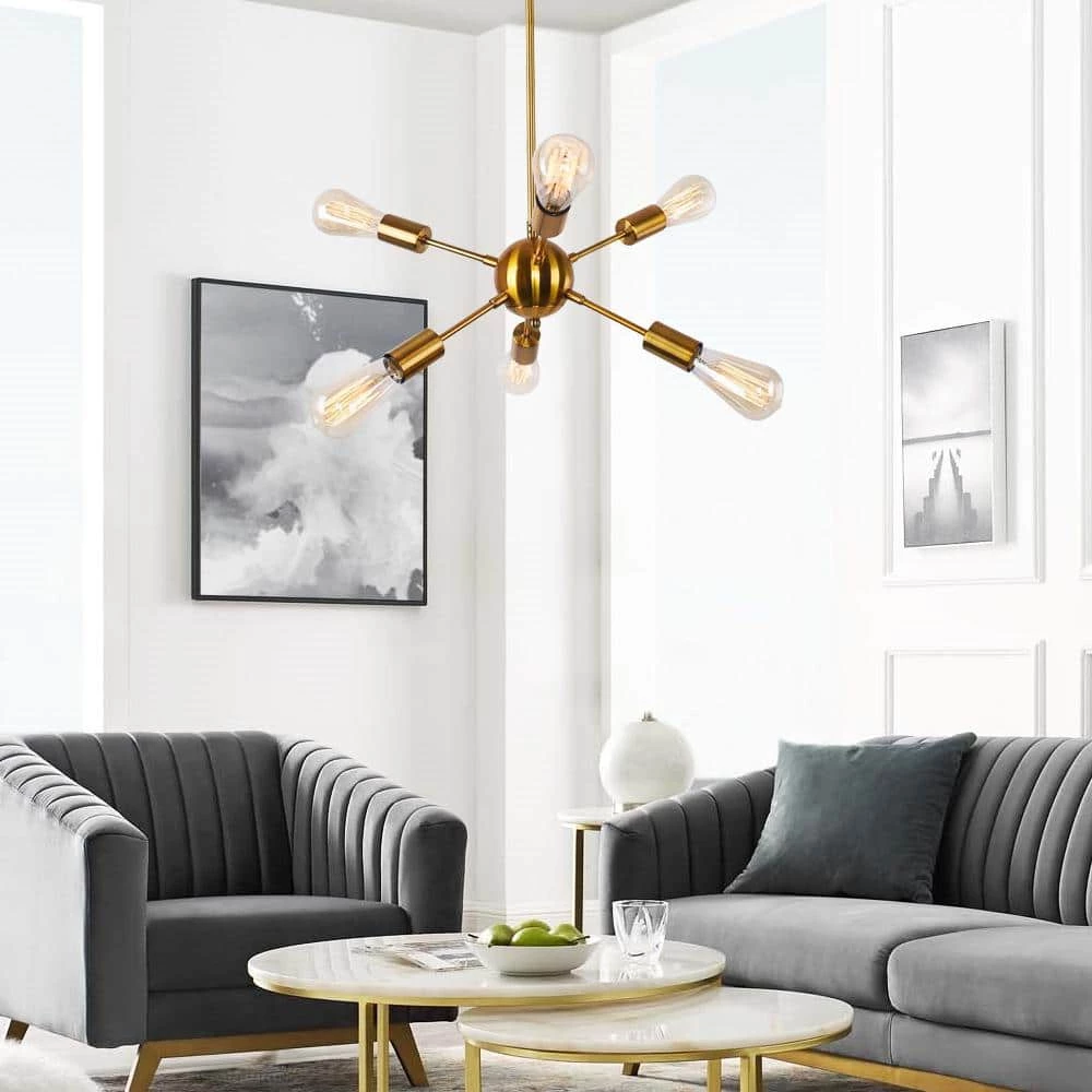 Buy ๐ Best deal ๐งจ Gamino 6-Light Gold Sputnik Sphere Linear Pendant Modern Farmhouse Lighting Chandelier by RRTYO โญ ๐คฉ - Image 2