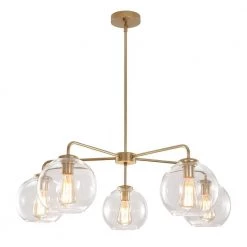Buy โค๏ธ Buy โญ Erik 5-Light Gold Unique Modern Linear Chandelier with Clear Glass Shades by RRTYO ๐ ๐