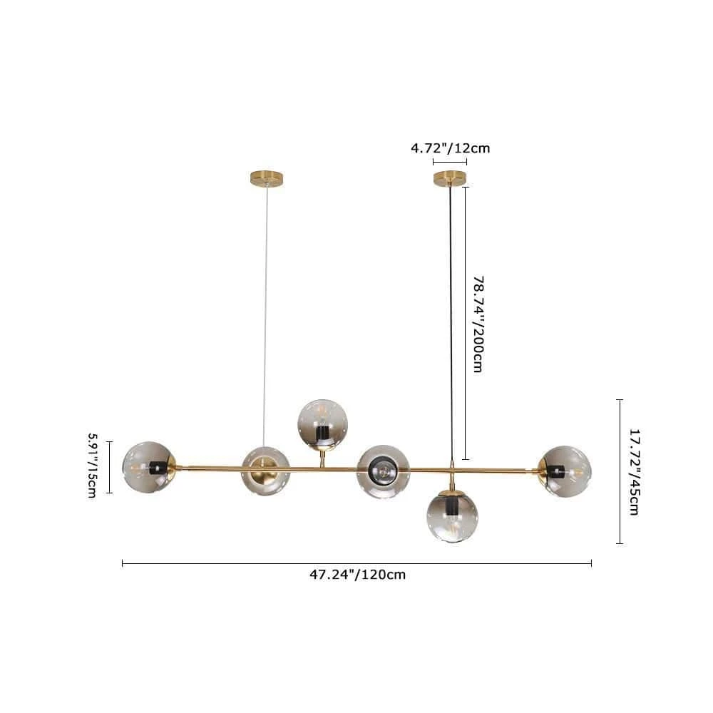 Best Sale ๐งจ Best Pirce ๐ Hermitage 6-Light Gold Kitchen Island Sputnik Linear Globe Pendant Chandelier with Smoky Gray Glass Shade by RRTYO ๐ ๐งจ - Image 3