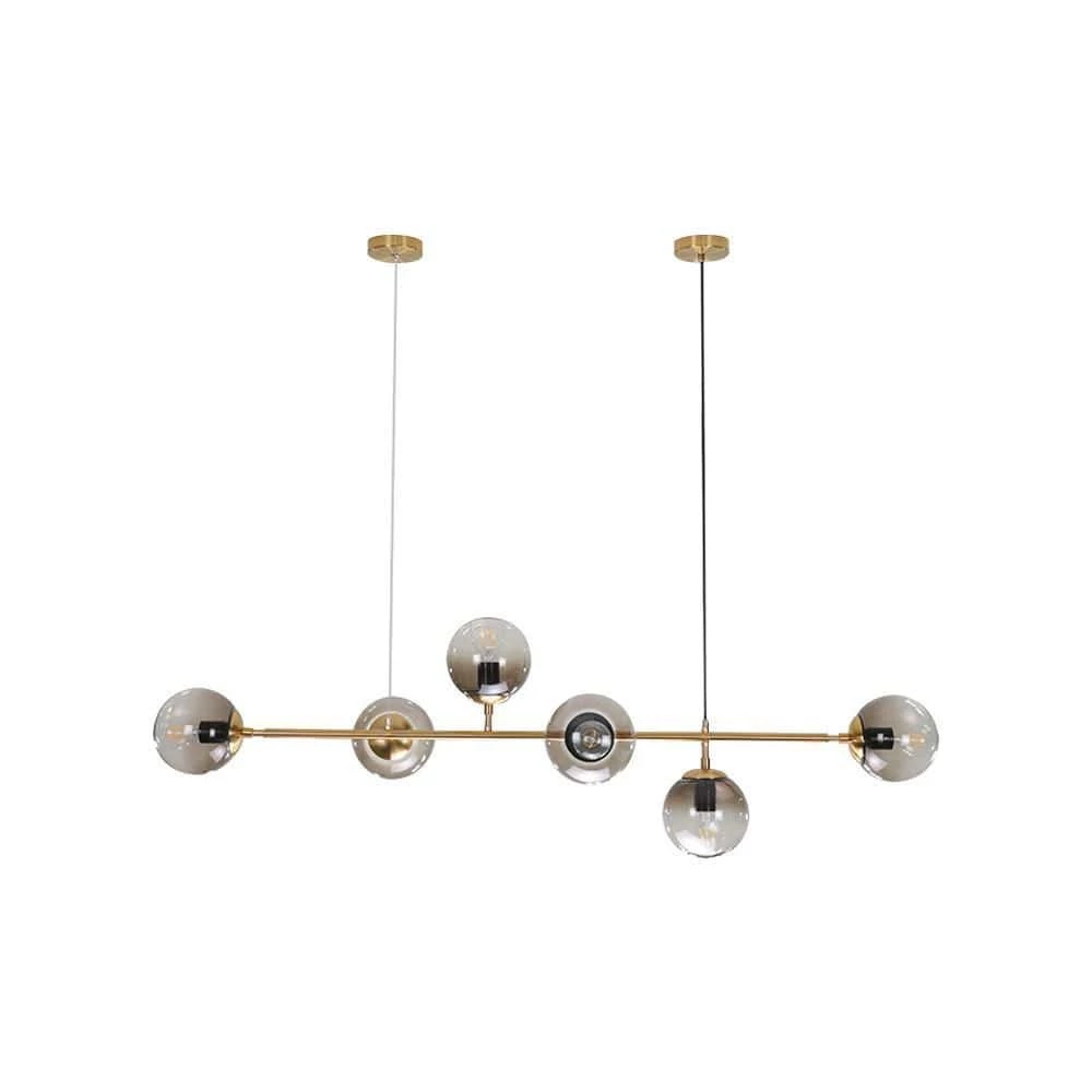 Best Sale ๐งจ Best Pirce ๐ Hermitage 6-Light Gold Kitchen Island Sputnik Linear Globe Pendant Chandelier with Smoky Gray Glass Shade by RRTYO ๐ ๐งจ