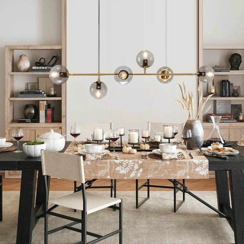 Best Sale ๐งจ Best Pirce ๐ Hermitage 6-Light Gold Kitchen Island Sputnik Linear Globe Pendant Chandelier with Smoky Gray Glass Shade by RRTYO ๐ ๐งจ - Image 7