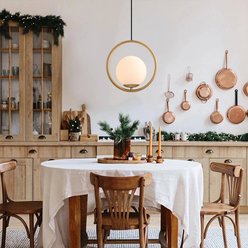 Best deal ๐ Discount โญ 1-Light Gold Circle Pendant with Hand-blown Glass Shade by RRTYO ๐ ๐ - Image 5