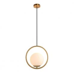 Best deal 👍 Discount ⭐ 1-Light Gold Circle Pendant with Hand-blown Glass Shade by RRTYO 🎉 👍