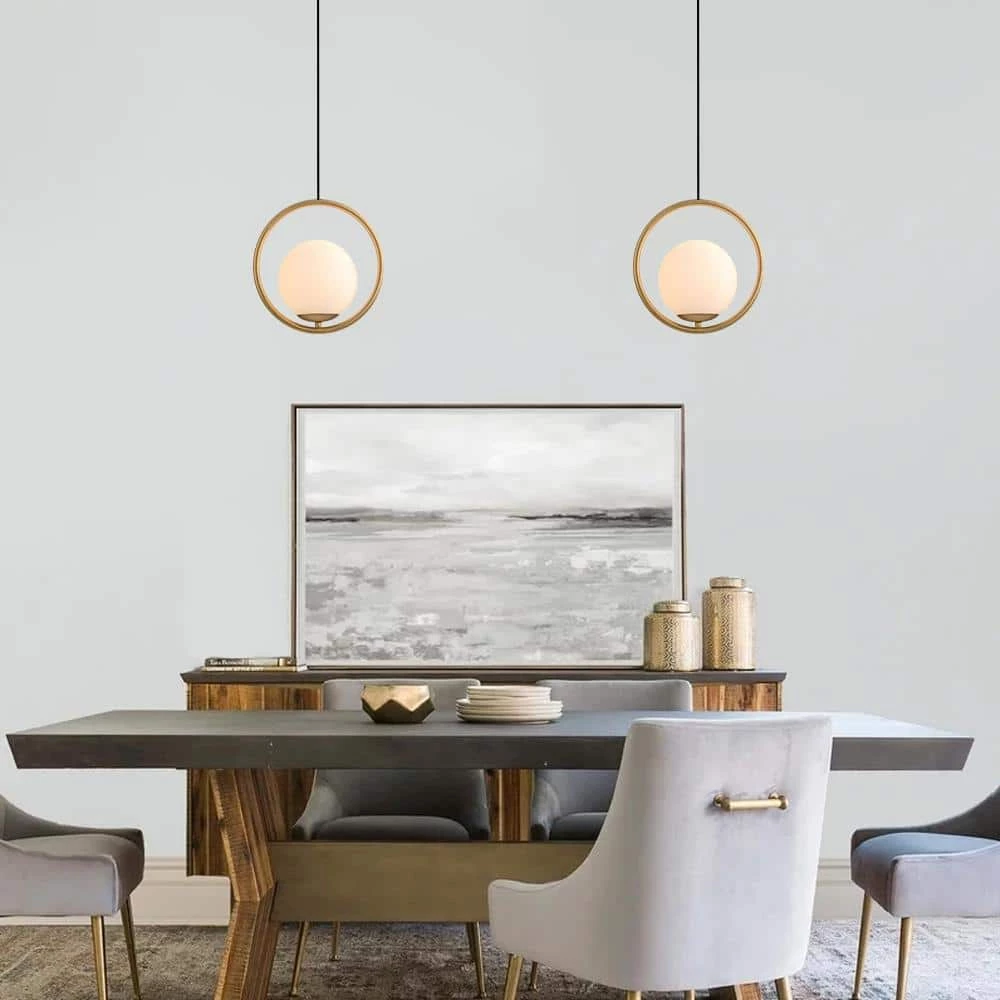 Best deal ๐ Discount โญ 1-Light Gold Circle Pendant with Hand-blown Glass Shade by RRTYO ๐ ๐ - Image 4