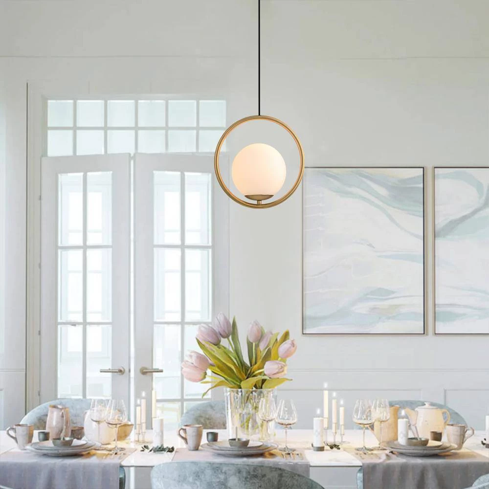 Best deal ๐ Discount โญ 1-Light Gold Circle Pendant with Hand-blown Glass Shade by RRTYO ๐ ๐ - Image 7