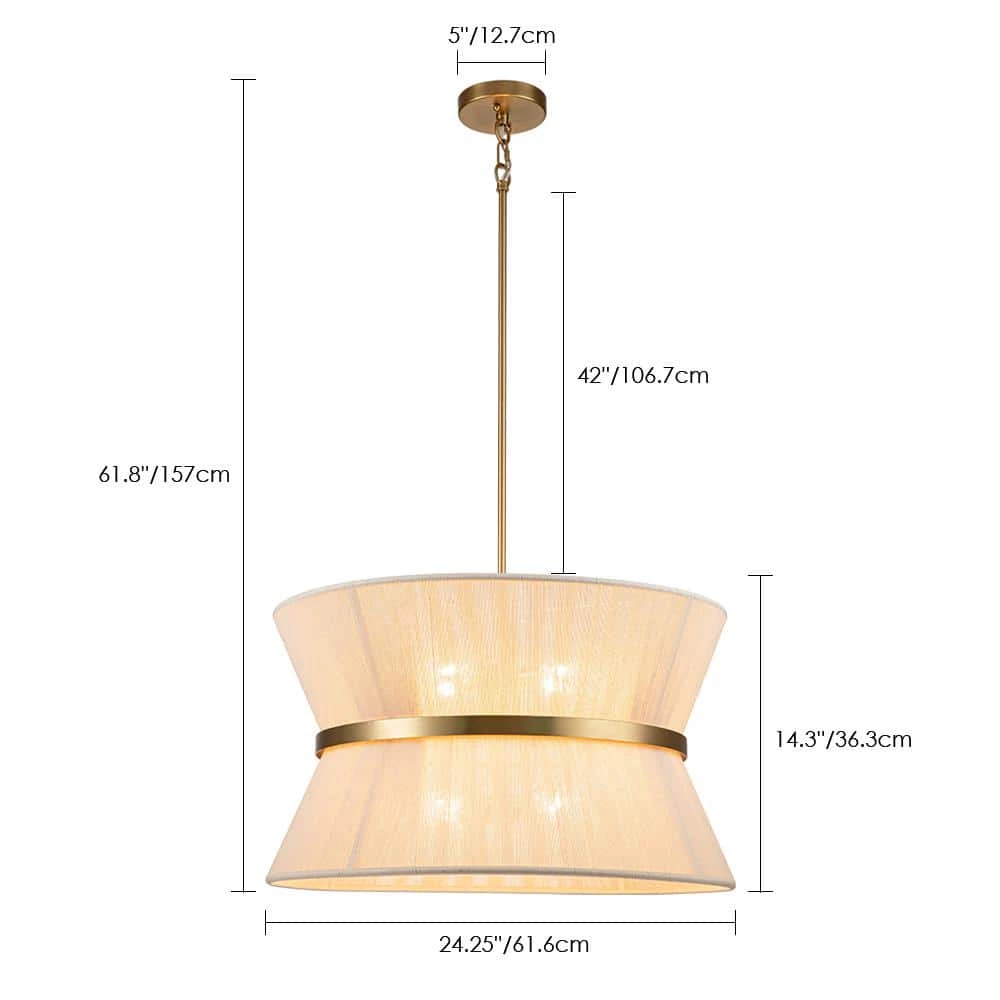 Best Sale 🎁 Best deal ⌛ Tabor 8-Light Gold Ivory Hourglass Pendant Light with Hemp Fly Shade by RRTYO ⌛ ❤️ - Image 3
