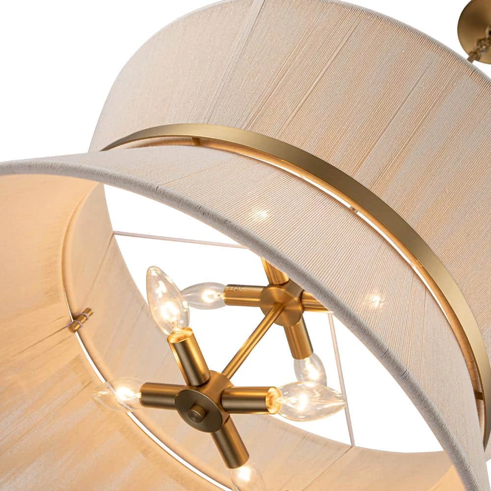 Best Sale 🎁 Best deal ⌛ Tabor 8-Light Gold Ivory Hourglass Pendant Light with Hemp Fly Shade by RRTYO ⌛ ❤️ - Image 7