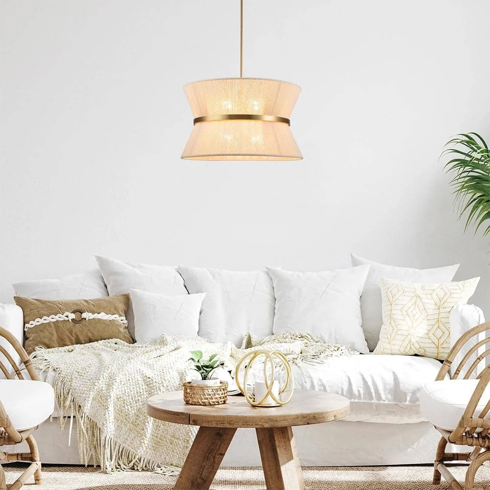 Best Sale 🎁 Best deal ⌛ Tabor 8-Light Gold Ivory Hourglass Pendant Light with Hemp Fly Shade by RRTYO ⌛ ❤️ - Image 4