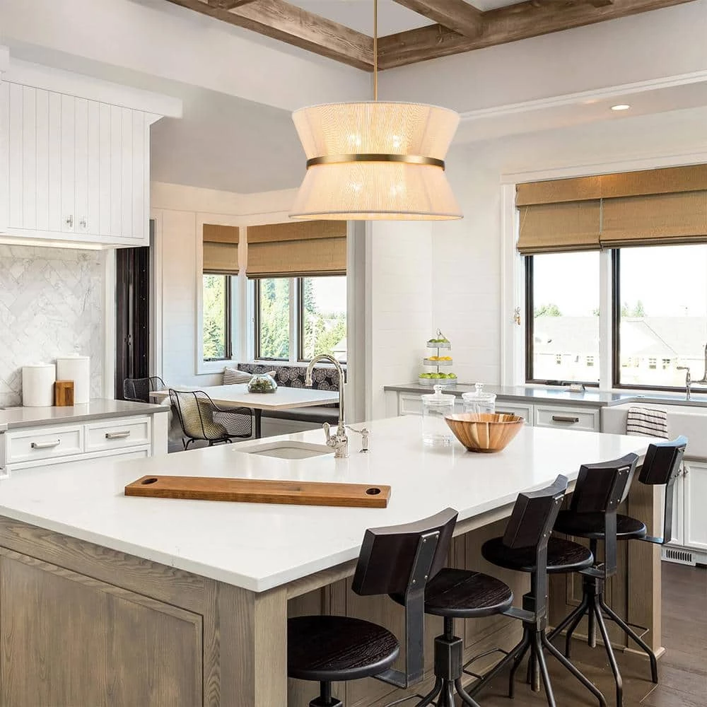 Best Sale 🎁 Best deal ⌛ Tabor 8-Light Gold Ivory Hourglass Pendant Light with Hemp Fly Shade by RRTYO ⌛ ❤️ - Image 12