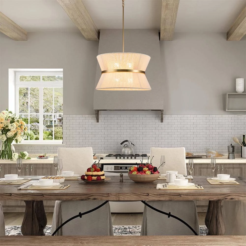 Best Sale 🎁 Best deal ⌛ Tabor 8-Light Gold Ivory Hourglass Pendant Light with Hemp Fly Shade by RRTYO ⌛ ❤️ - Image 2