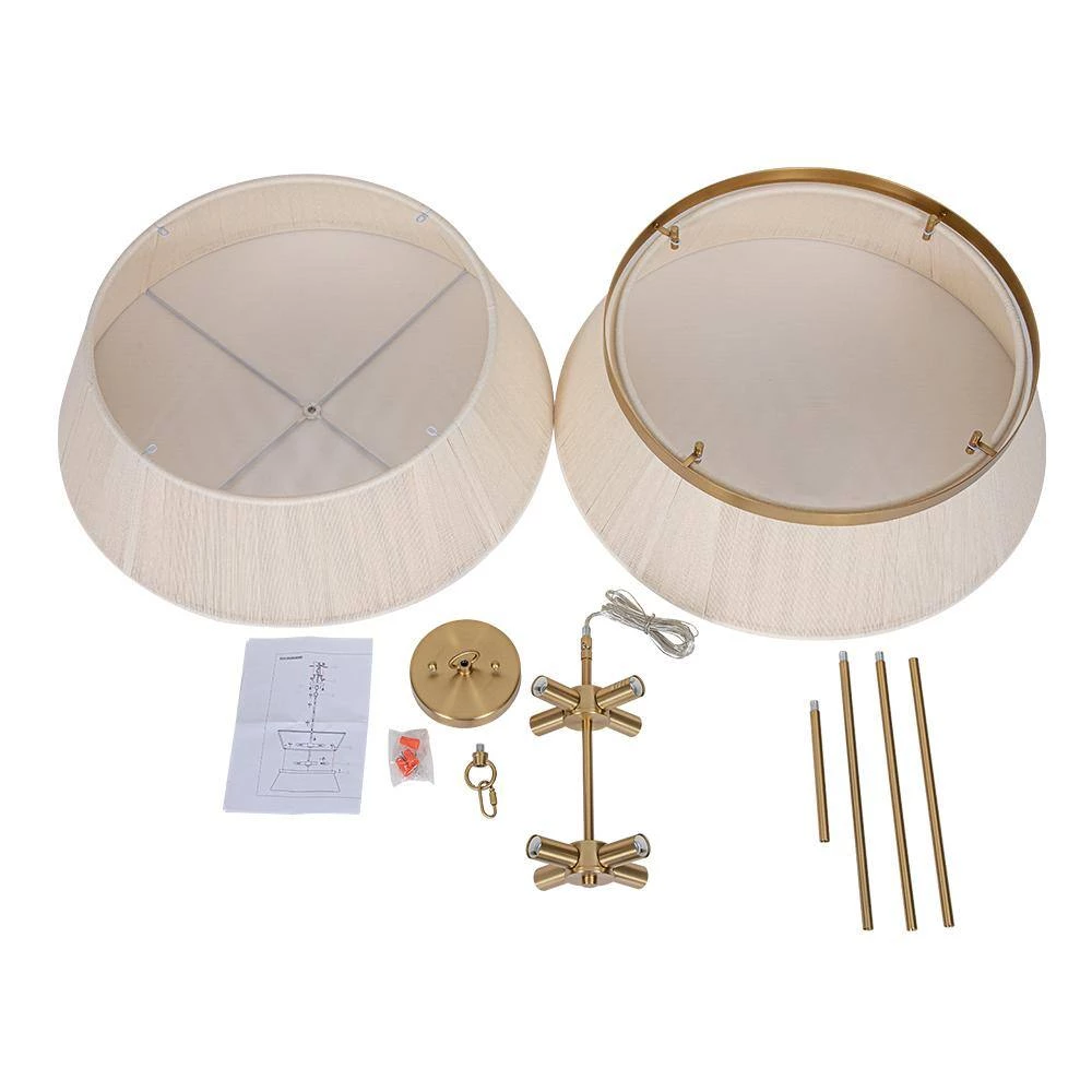 Best Sale 🎁 Best deal ⌛ Tabor 8-Light Gold Ivory Hourglass Pendant Light with Hemp Fly Shade by RRTYO ⌛ ❤️ - Image 10