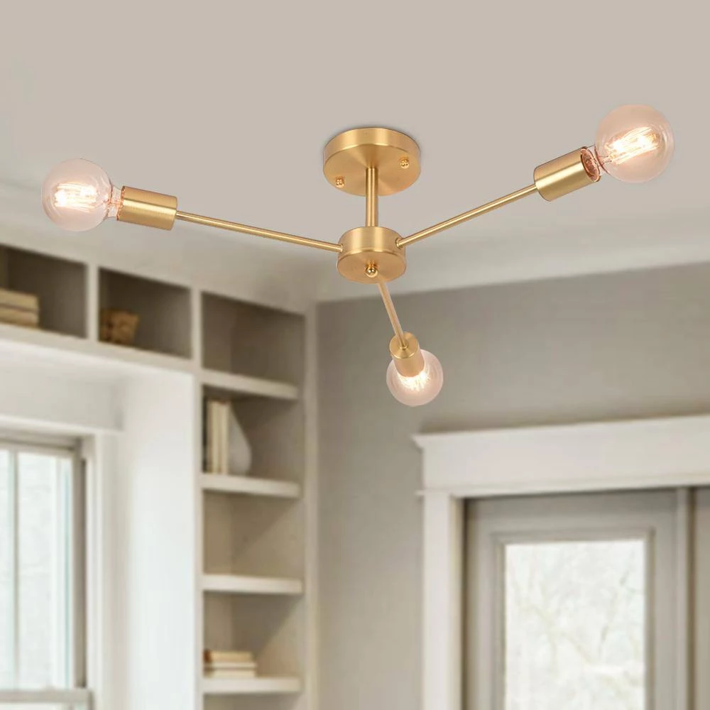 Outlet ๐ Top 10 ๐งจ Torres 23.62 in. 3-Light Gold Mid-Century Ceiling Light Sputnik Semi-Flush Mount by RRTYO ๐ ๐ฅ - Image 6