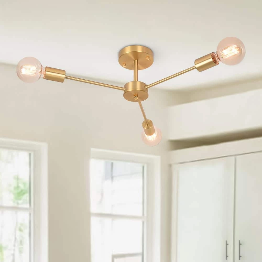 Outlet ๐ Top 10 ๐งจ Torres 23.62 in. 3-Light Gold Mid-Century Ceiling Light Sputnik Semi-Flush Mount by RRTYO ๐ ๐ฅ - Image 5