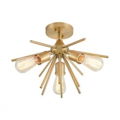 Deals 🎁 Cheap ⭐ Elektra 17.01 in. 3-Light Gold Iron Sticks Branch Semi Flush Mount by RRTYO ⌛ 🌟