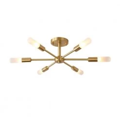 Best Pirce ✨ Cheapest 👍 Elektra 28.35 in. 6-Light Gold Semi-Flush Mount with Frosted Glass Shade by RRTYO 😉 🔔