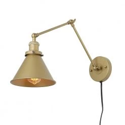 Best Pirce ๐ Brand new ๐คฉ 1-Light Gold Industrial Adjustable Swing Arm Wall Sconce with Bell Lampshade for Bedroom and Living Room by RRTYO ๐ ๐