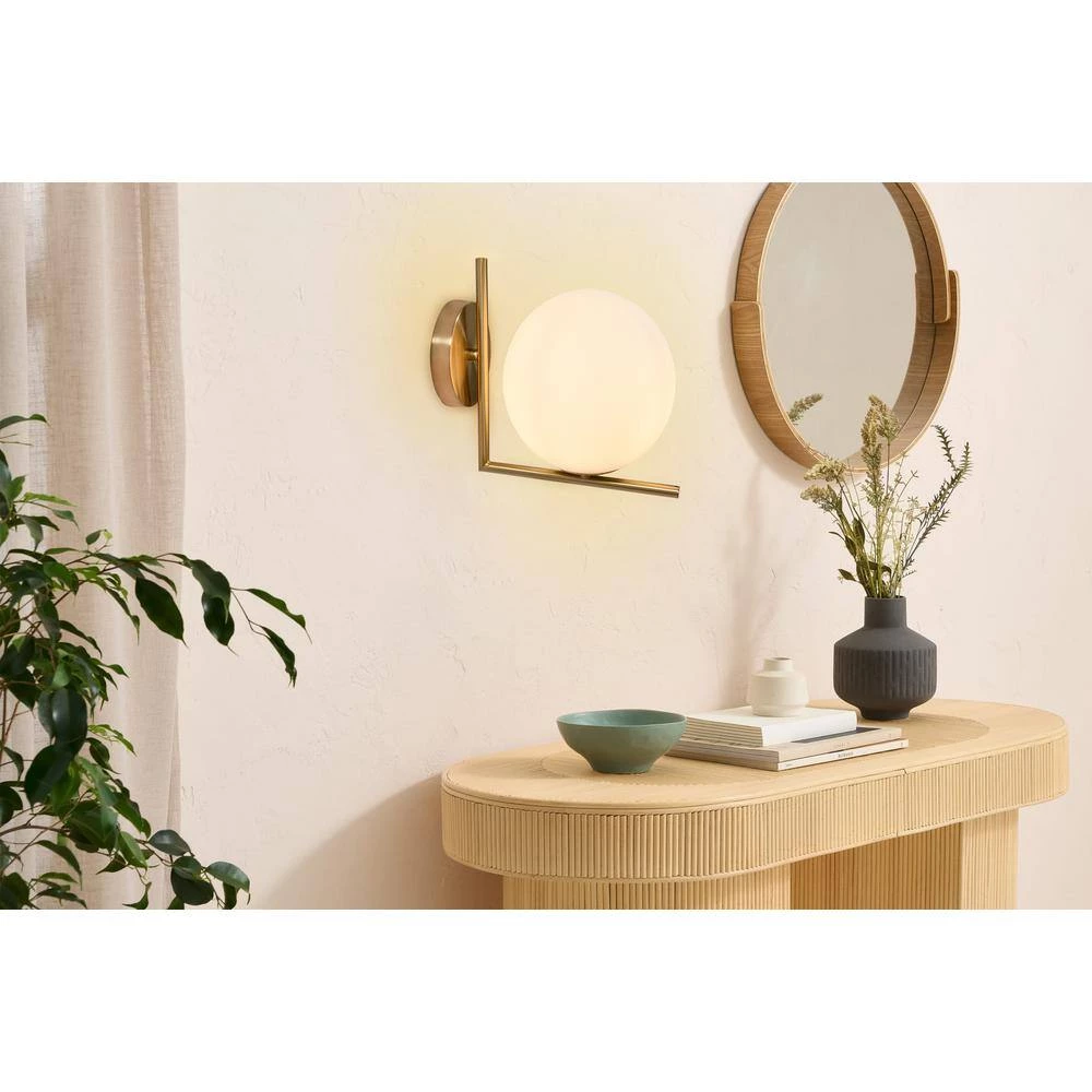 Best Pirce 🤩 Best deal 🥰 Eriq 1-Light Gold L-Shaped Tube Wall Sconce with Glass Ball Shade by RRTYO 😍 ✔️ - Image 7