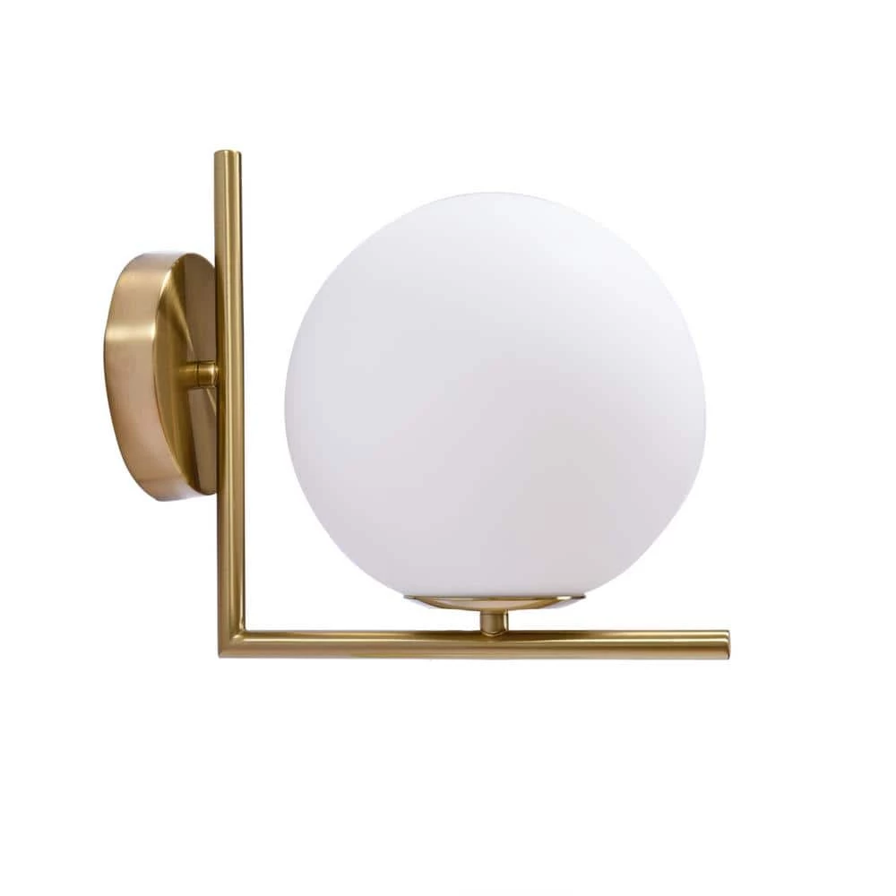 Best Pirce 🤩 Best deal 🥰 Eriq 1-Light Gold L-Shaped Tube Wall Sconce with Glass Ball Shade by RRTYO 😍 ✔️