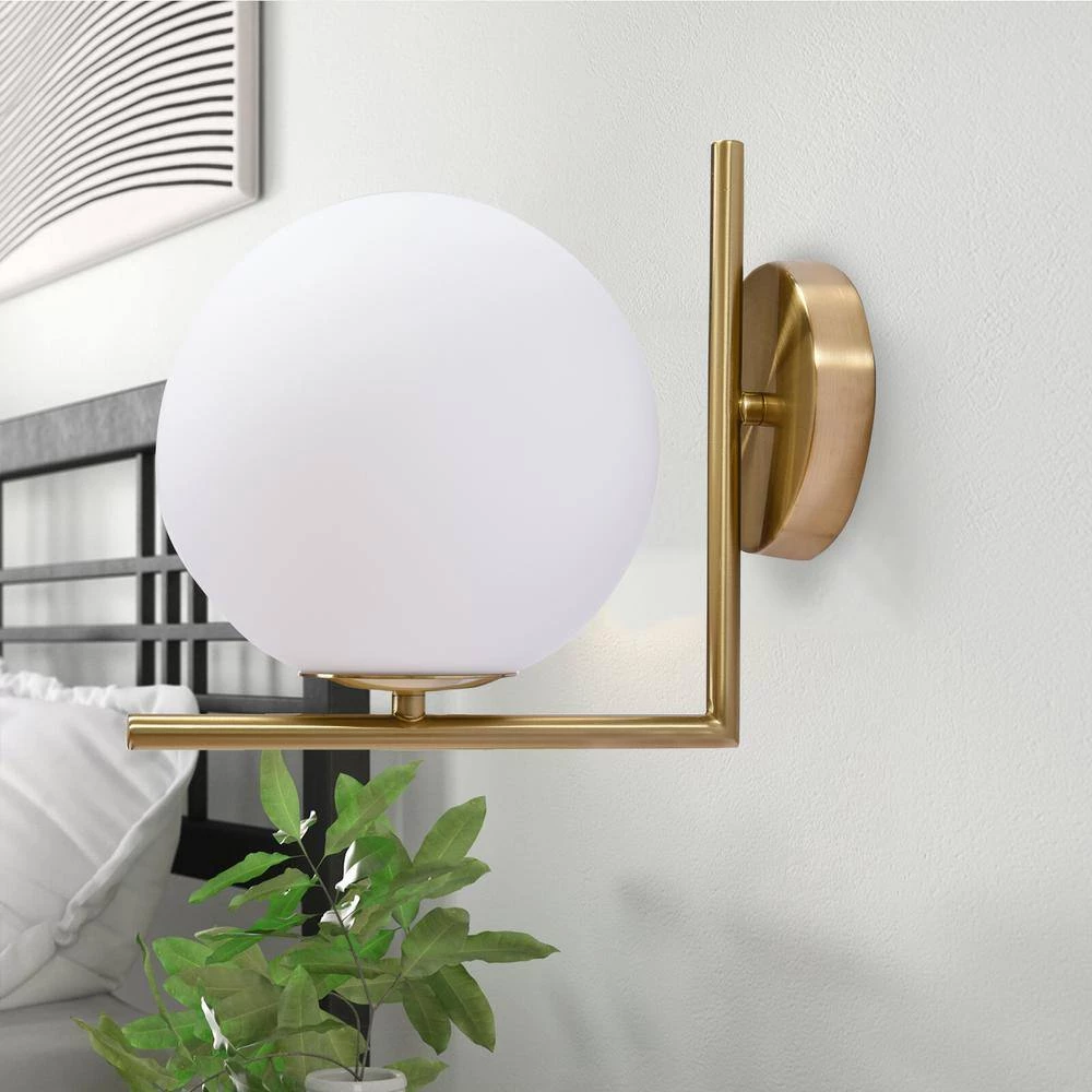 Best Pirce 🤩 Best deal 🥰 Eriq 1-Light Gold L-Shaped Tube Wall Sconce with Glass Ball Shade by RRTYO 😍 ✔️ - Image 6