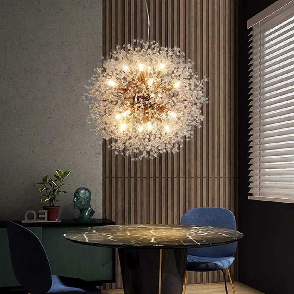 Coupon ๐ Flash Sale โค๏ธ 16-Light Golden Dandelion Chandelier Firework Pendant Light with Crystal Dangles by LamQee ๐ ๐ - Image 4