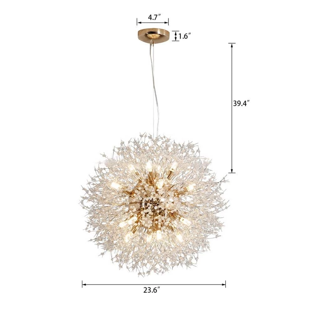 Coupon ๐ Flash Sale โค๏ธ 16-Light Golden Dandelion Chandelier Firework Pendant Light with Crystal Dangles by LamQee ๐ ๐ - Image 6