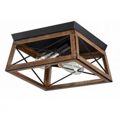 Budget 🛒 Promo 🎉 Mousse 12 in. W. 2-Light Flush Mount with Matte Black Finish and Barnwood Accents by Hukoro ⭐ ✨