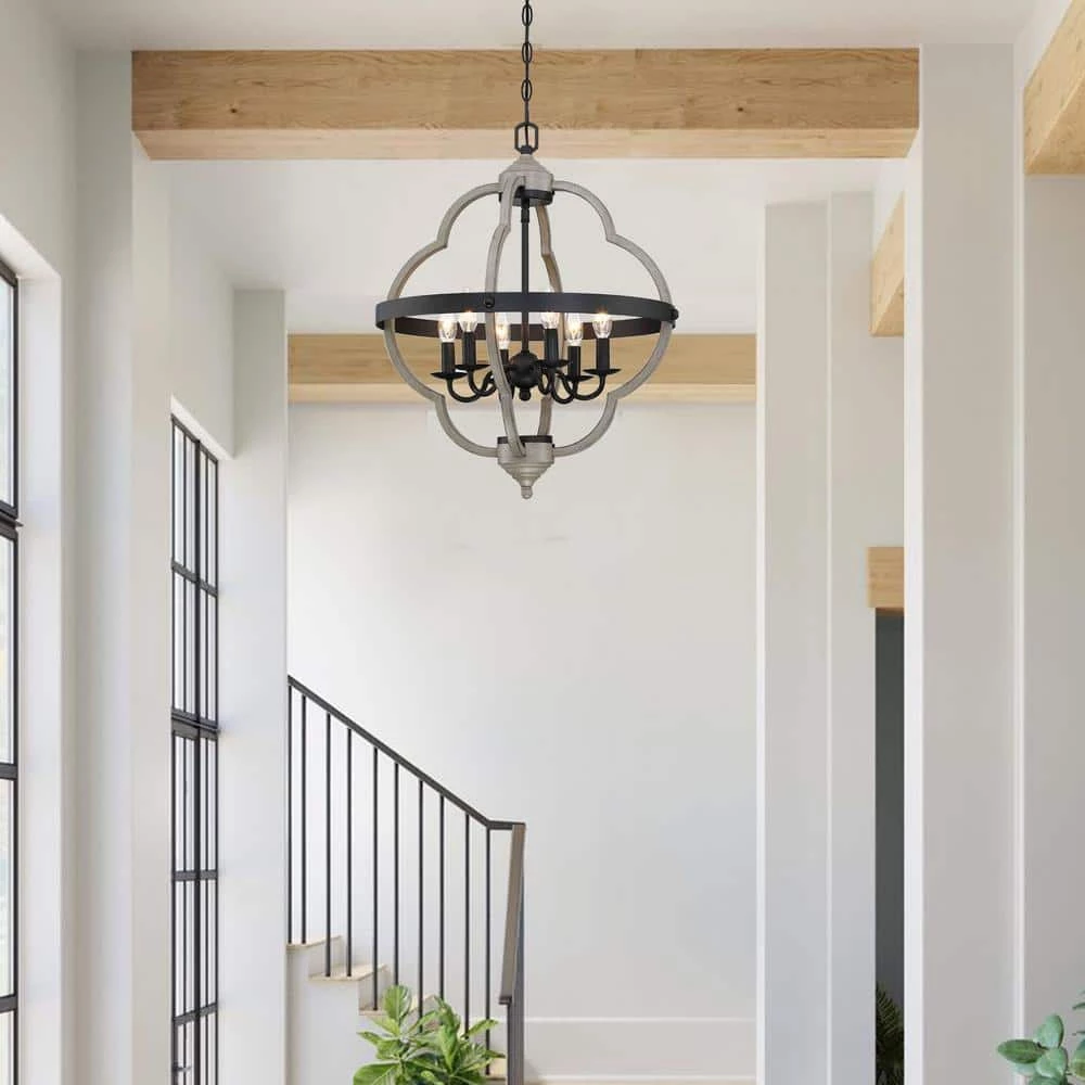 Cheapest ๐ Best deal ๐ Alfa 6-Light Matte Black and Gray Wood Accents Candlestick Pendant Light by Hukoro ๐ โ๏ธ - Image 2