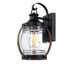 Brand new ๐ Coupon ๐ Martin 1-Light Matte Black and Barnwood accents Outdoor Wall Lantern Sconce with Clear Glass by Hukoro โ ๐