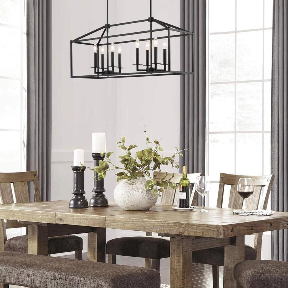 Discount ๐ Flash Sale โญ Alfa 35 in. 8-Light Modern Linear Kitchen Island Rectangle Pendant Chandelier with Matte Black Finish by Hukoro โจ ๐ - Image 6