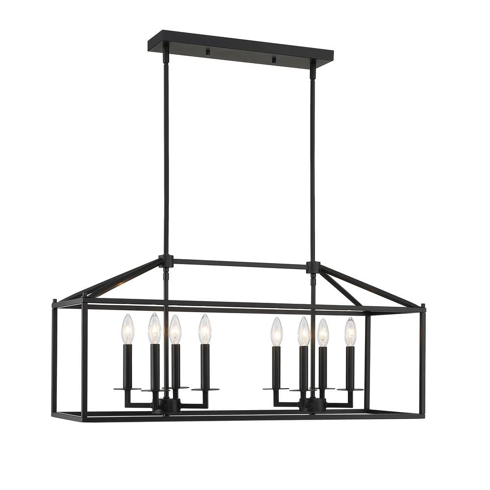 Discount ๐ Flash Sale โญ Alfa 35 in. 8-Light Modern Linear Kitchen Island Rectangle Pendant Chandelier with Matte Black Finish by Hukoro โจ ๐ - Image 2