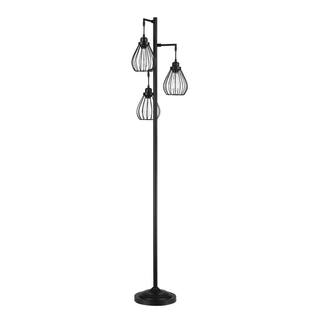 Promo ๐คฉ New ๐ Mousse 69 in. 3-Light Tree Floor Lamp with Matte Black Finish and Hanging Steel Cage Shade by Hukoro โ๏ธ ๐งจ - Image 4