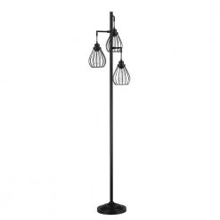 Promo 🤩 New 🎉 Mousse 69 in. 3-Light Tree Floor Lamp with Matte Black Finish and Hanging Steel Cage Shade by Hukoro ✔️ 🧨