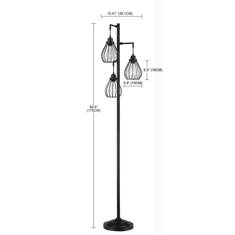 Promo ๐คฉ New ๐ Mousse 69 in. 3-Light Tree Floor Lamp with Matte Black Finish and Hanging Steel Cage Shade by Hukoro โ๏ธ ๐งจ - Image 6