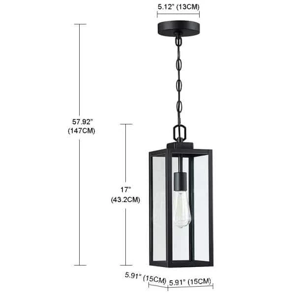 Best deal ๐งจ Promo ๐ 17 in. H 1-Light Matte Black Outdoor Hanging Lantern Pendant by Hukoro โจ โญ - Image 7