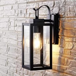 Buy ๐ Flash Sale ๐ Martin 1-Light Matte Black Outdoor Wall Lantern Sconce with Clear Glass by Hukoro ๐ โจ