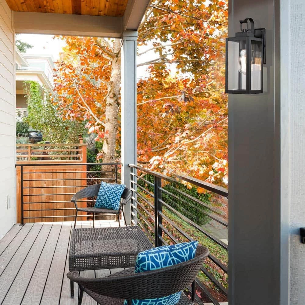 Buy 👍 Flash Sale 🌟 Martin 1-Light Matte Black Outdoor Wall Lantern Sconce with Clear Glass by Hukoro 😍 ✨ - Image 2